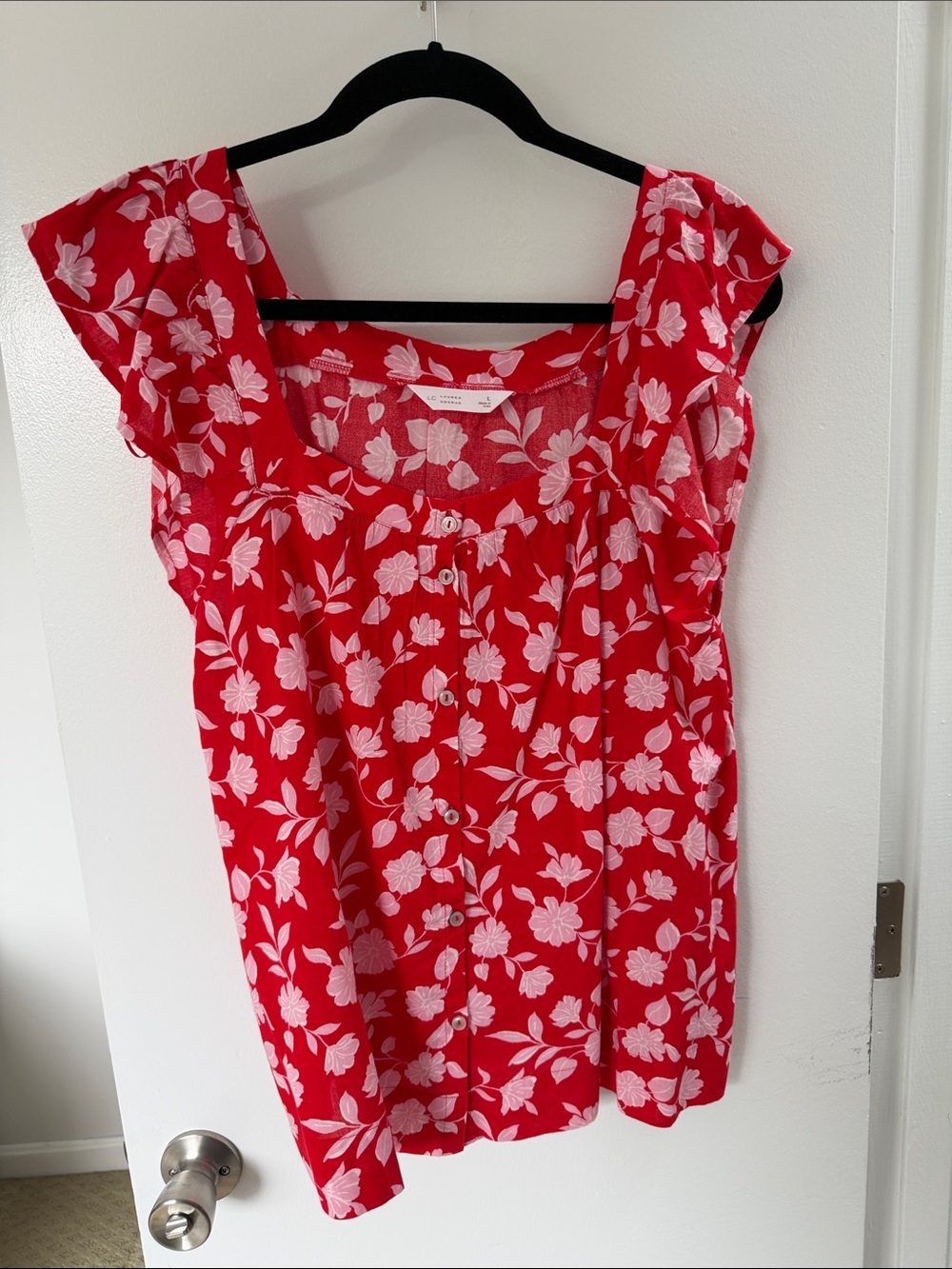 LC Lauren Conrad Red Floral Button-Front Blouse